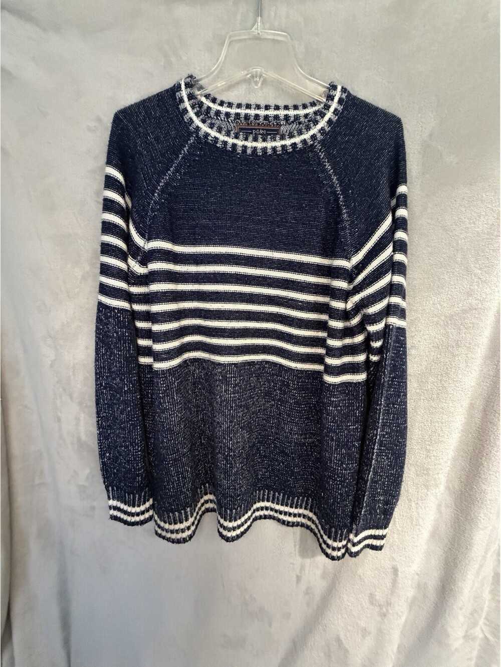 Pd & C Men's Soft Blue White Stripes 100% Acrylic Crew Neck Sweater XL